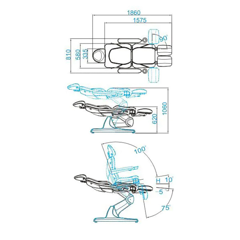 Behandelstoel Elektrisch Azzurro 870S Pedi 3 Motoren Wit - afbeelding 10