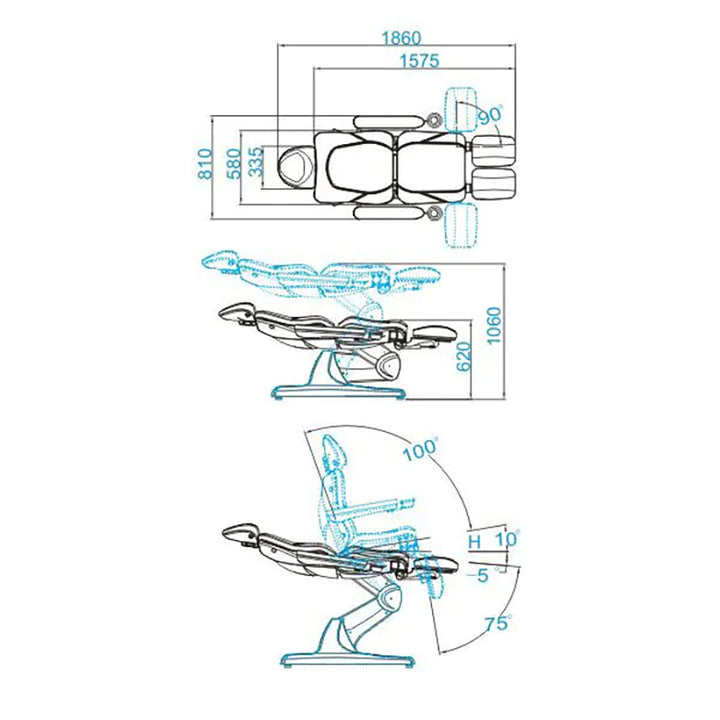 Behandelstoel Elektrisch Azzurro 870S Pedi 3 Motoren Wit - afbeelding 10