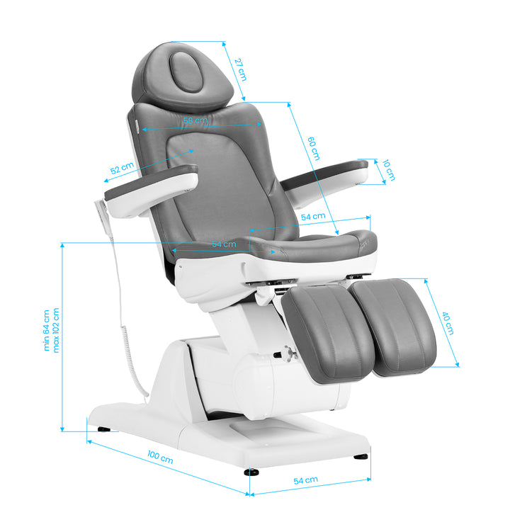 Behandelstoel Elektrisch Azzurro 870S Pedi 3 Motoren Grijs - afbeelding 22