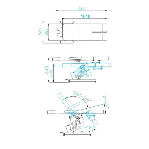 Behandelstoel Elektrisch Azzurro 706 Pedi 1 Motor Wit - afbeelding 14