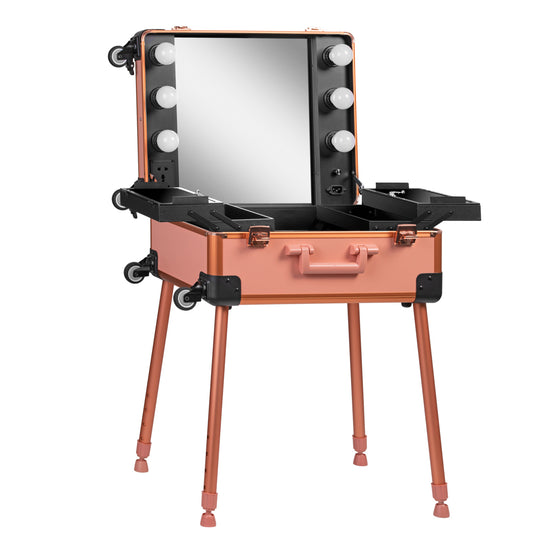 Make-up Koffer Mobiel Station T-27 met Verlichte Spiegel Roségoud
