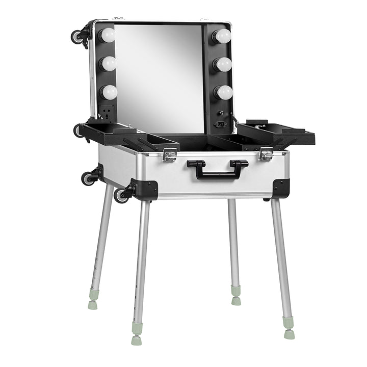Make-up Koffer Mobiel Station T-27 met Verlichte Spiegel Zilver