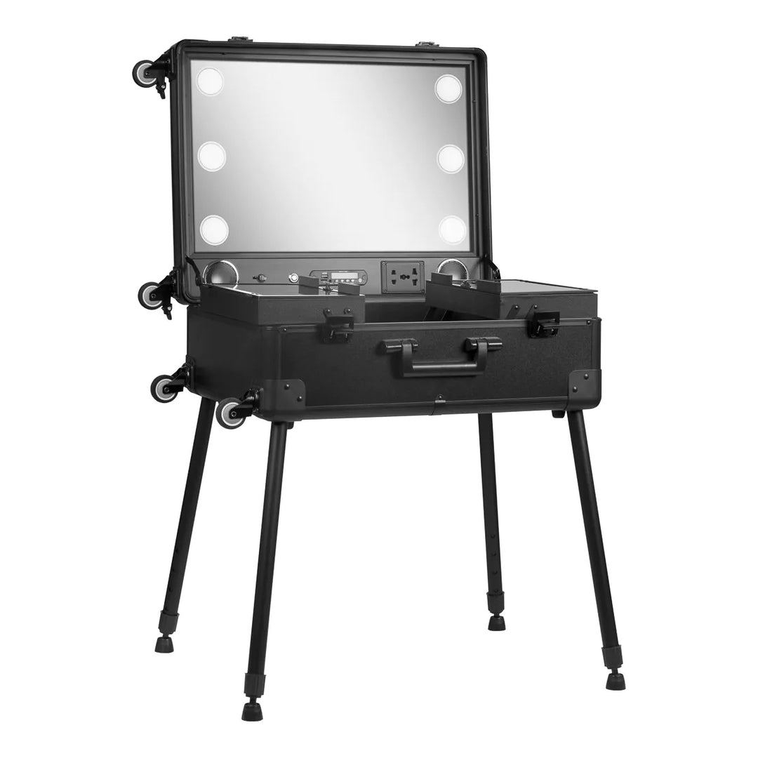 Make-up Koffer Mobiel Station met Verlichte Spiegel en Speakers Zwart