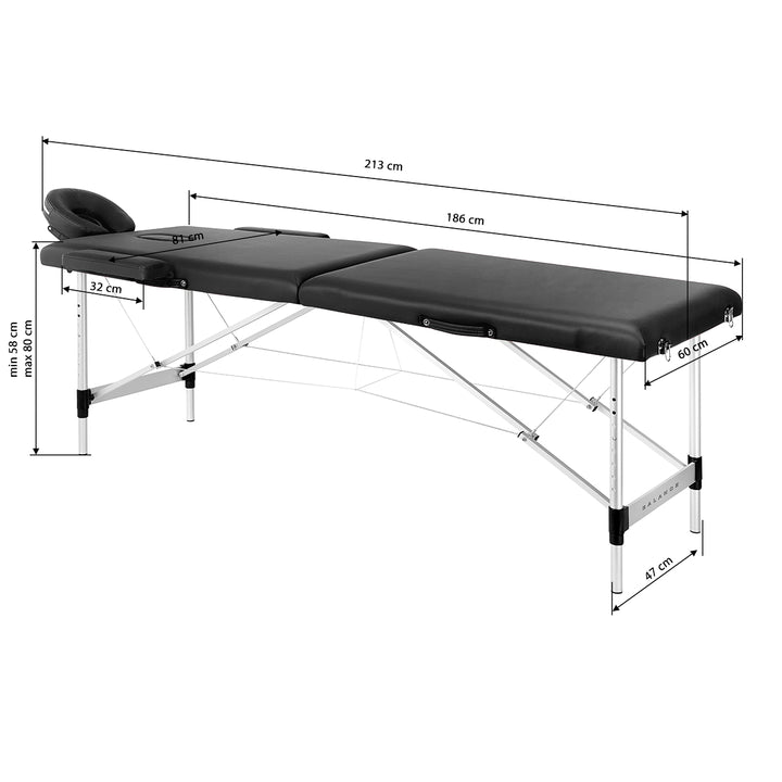 Massagetafel Inklapbaar Aluminium Balance 2 Zones Zwart - afbeelding 17