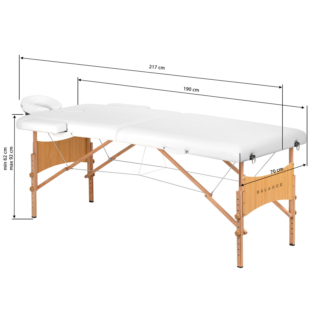 Massagetafel Inklapbaar Beukenhout Balance Lux 2 Zones Wit - afbeelding 17