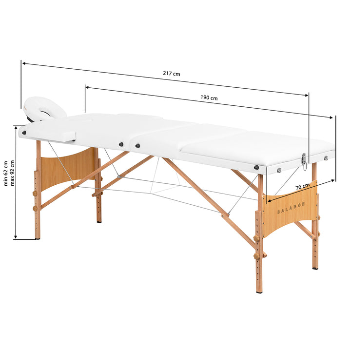 Massagetafel Inklapbaar Beukenhout Balance Lux 3 Zones Wit - afbeelding 18