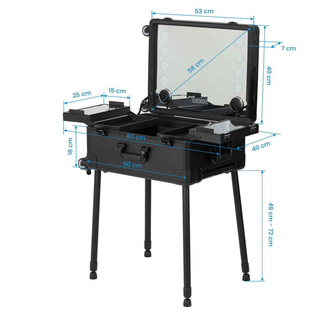 Make-up Koffer Mobiel Station Plus met Verlichte Spiegel en Speakers Zwart - afbeelding 14