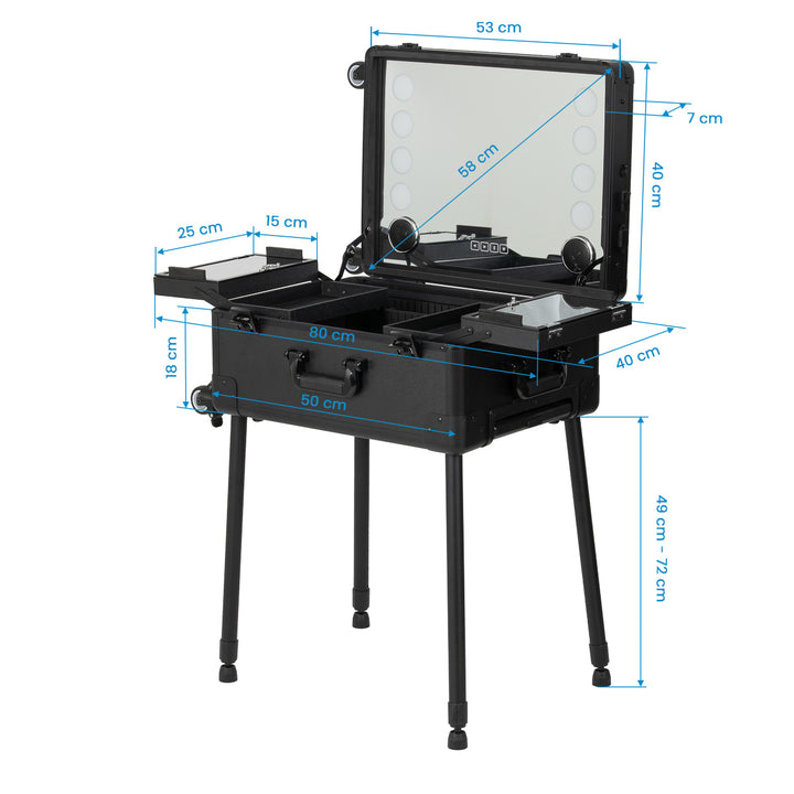 Make-up Koffer Mobiel Station Plus met Verlichte Spiegel en Speakers Zwart - afbeelding 14