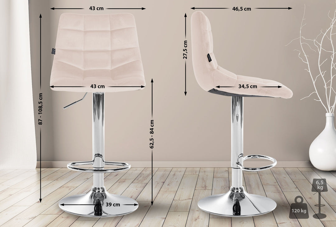 Barkruk met Rugleuning Fluweel Verstelbaar Draaibaar 107 Beige - afbeelding 2