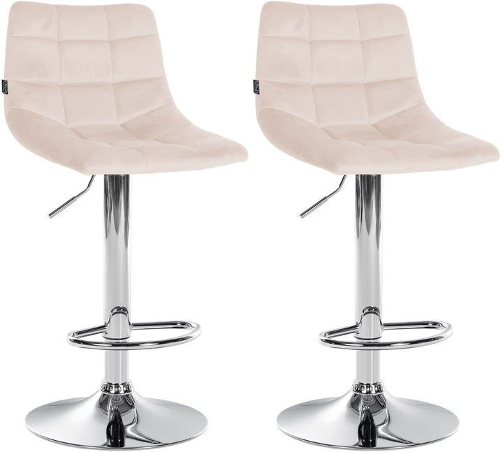 Set van 2 Barkrukken met Rugleuning Fluweel Verstelbaar Draaibaar 107 Beige